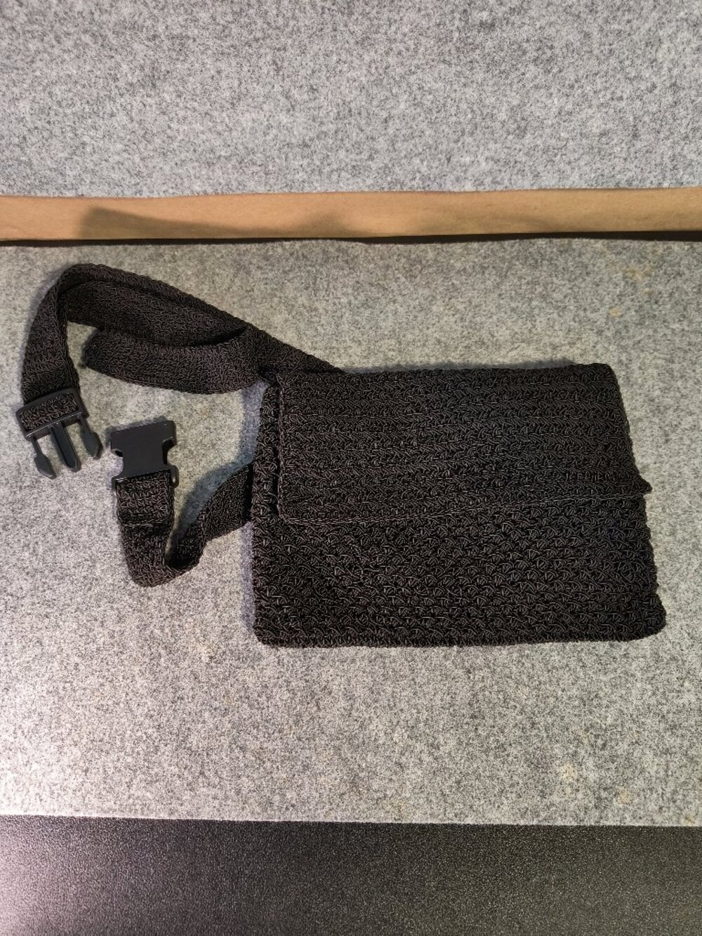 Black Woven Belt Bag Waist Pack Fanny Pack Zip Pocket Adjustable Strap Boho